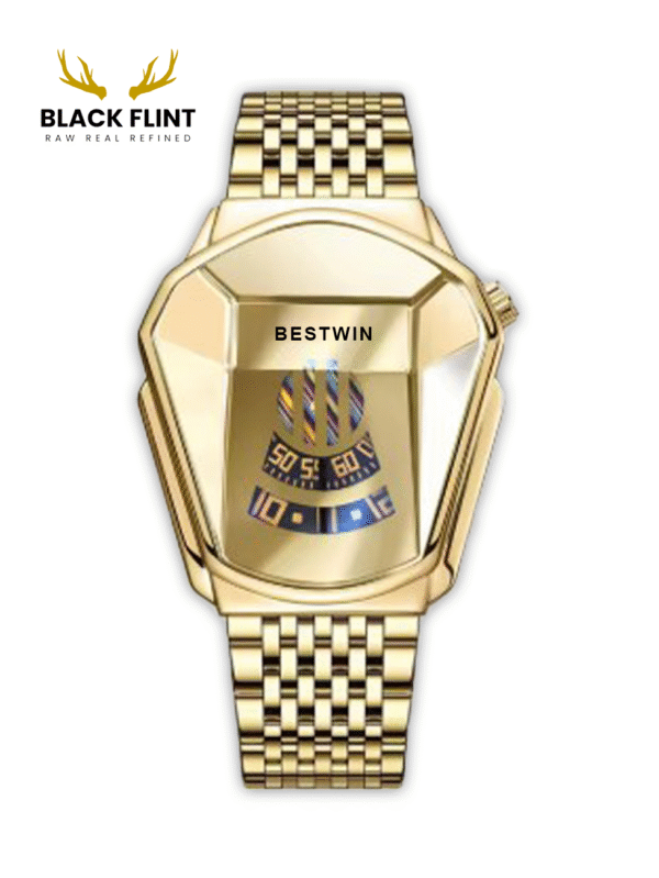 Best Win Men Wrist Watch Stainless Steel Technology Fashion Quartz Watch - Golden