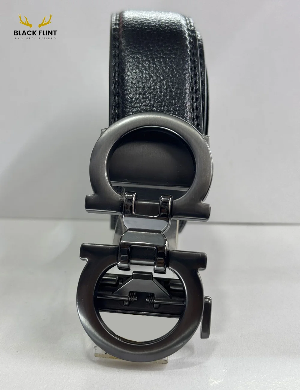 Luxury Black Leather Belt with Signature Buckle - Image 6