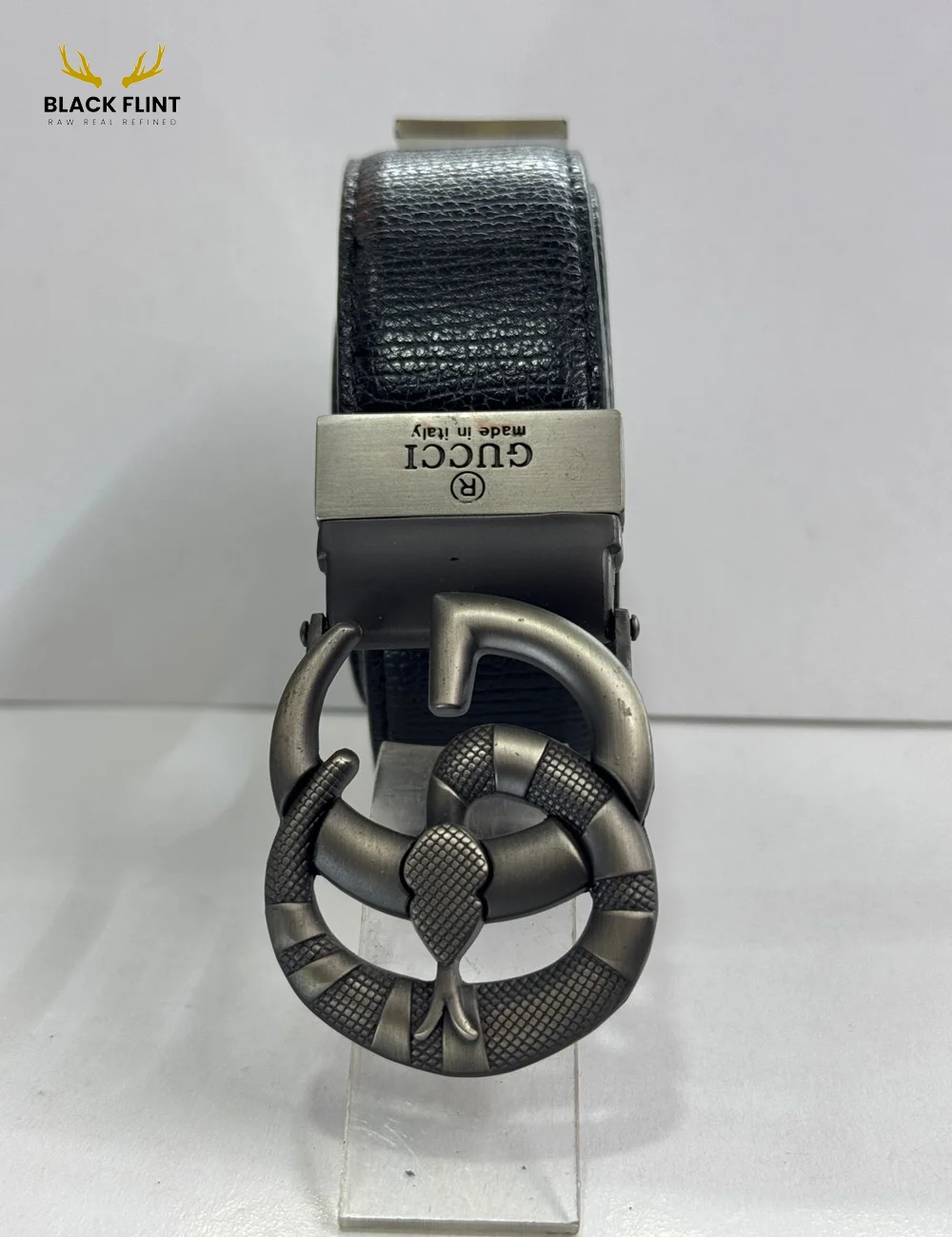 Luxury Black Leather Belt with Signature Buckle - Image 5