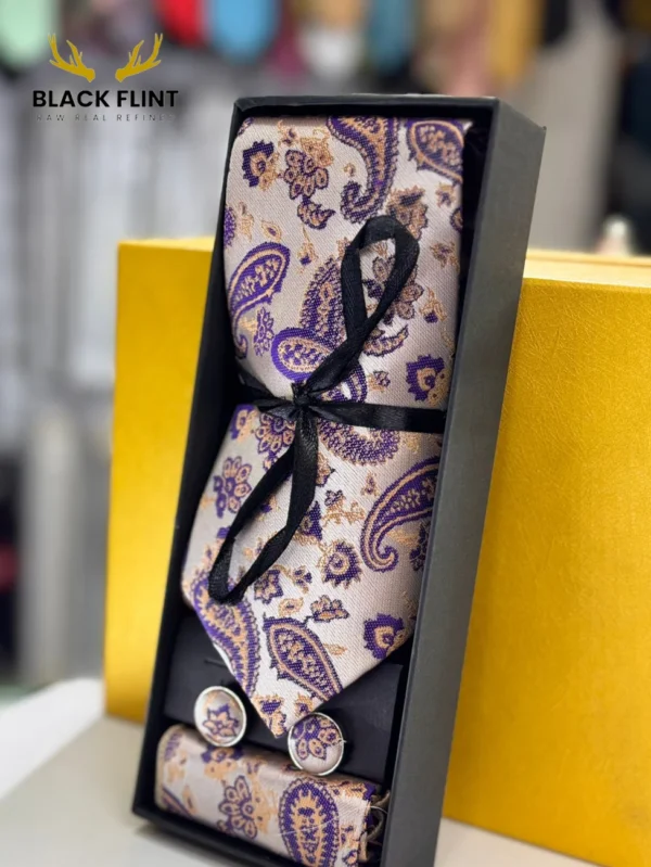 Elegant Designs Tie Gift Set with Matching Cufflinks - Imperial Purple Paisley