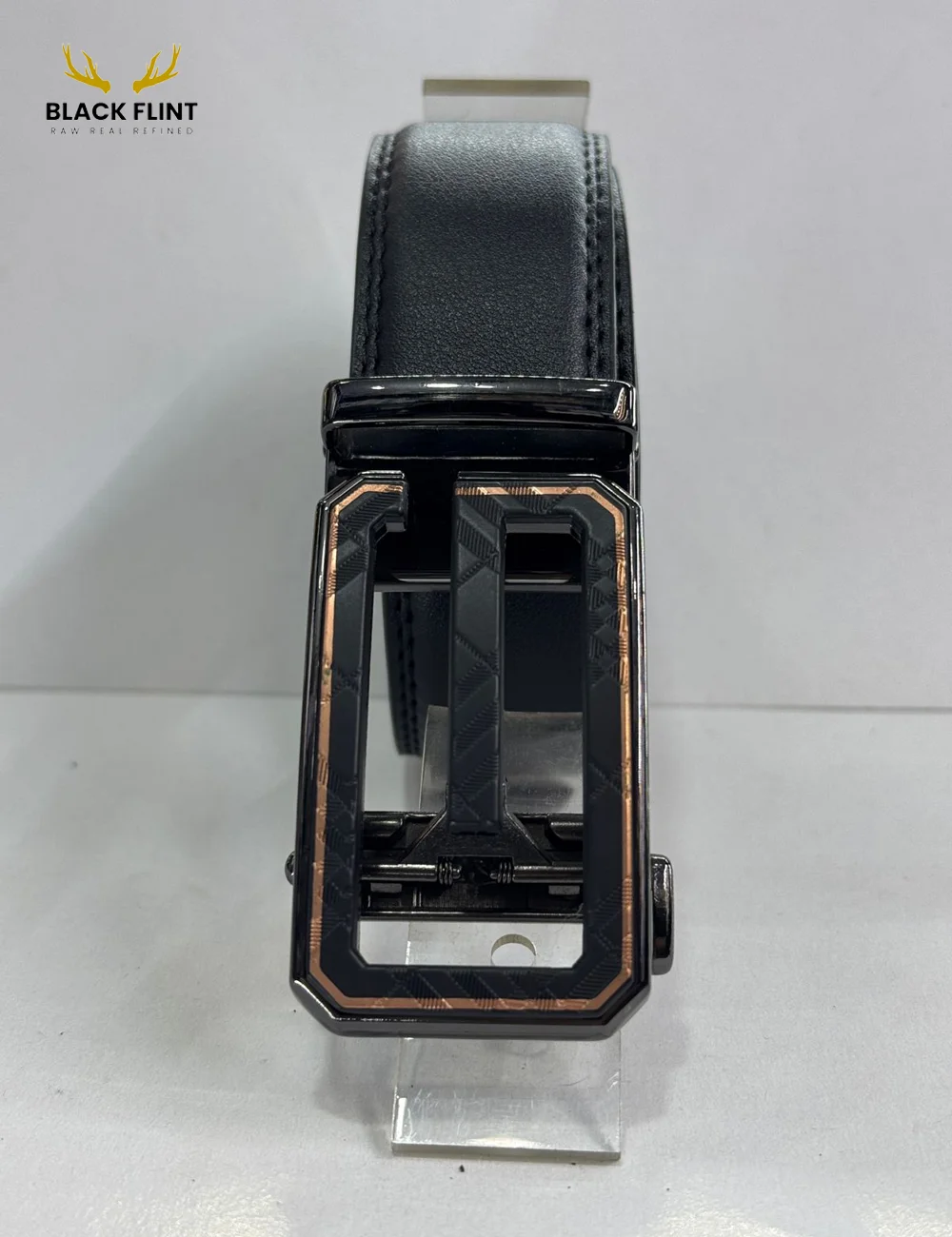Luxury Black Leather Belt with Signature Buckle