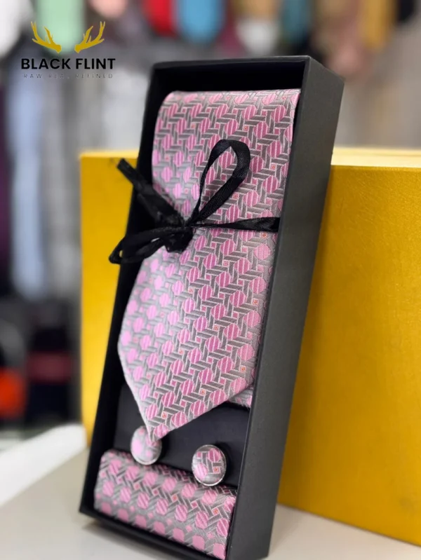 Elegant Designs Tie Gift Set with Matching Cufflinks - Pink Prism