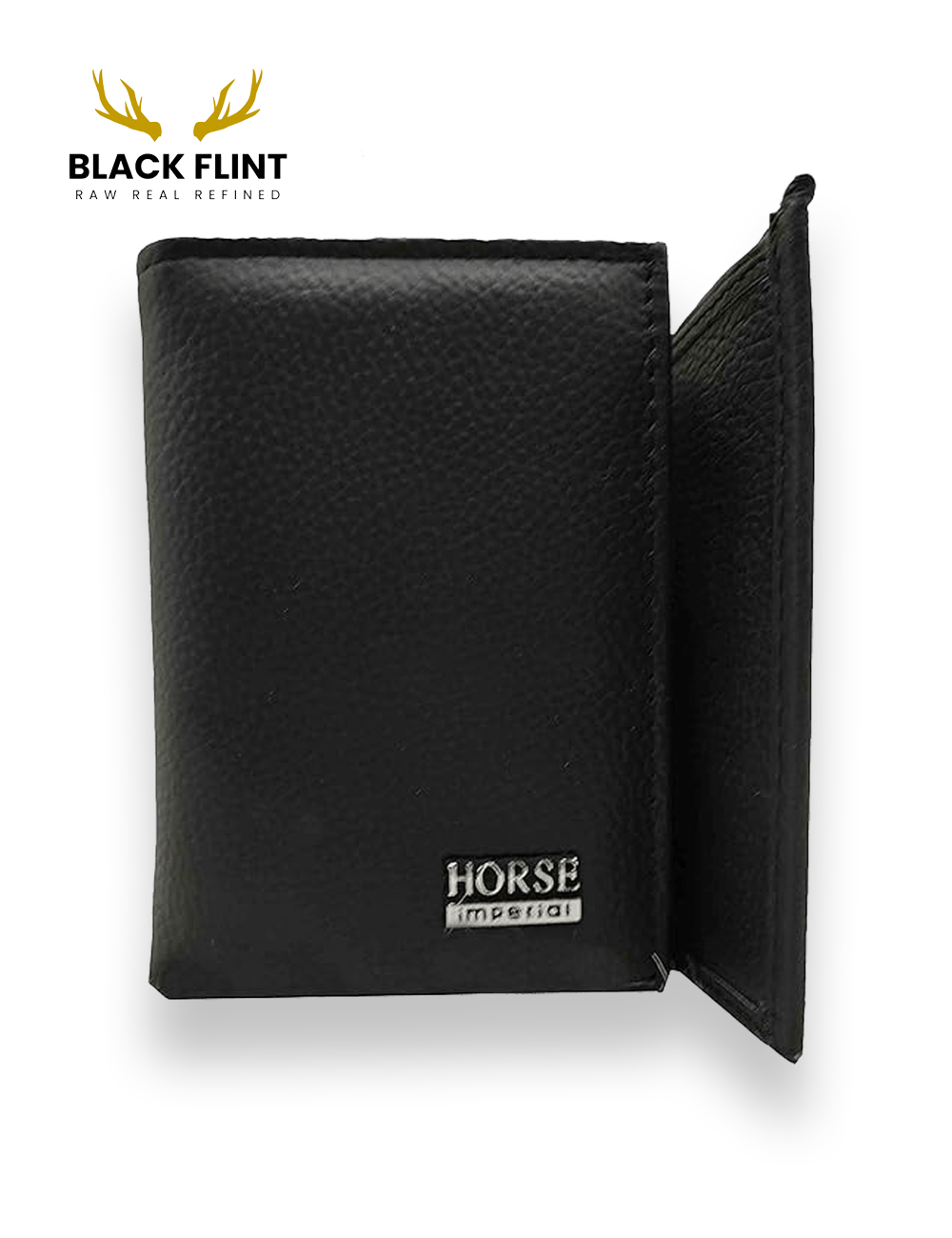 Black Flint Horse Imperial Vertical Leather Wallet – Sleek & Compact