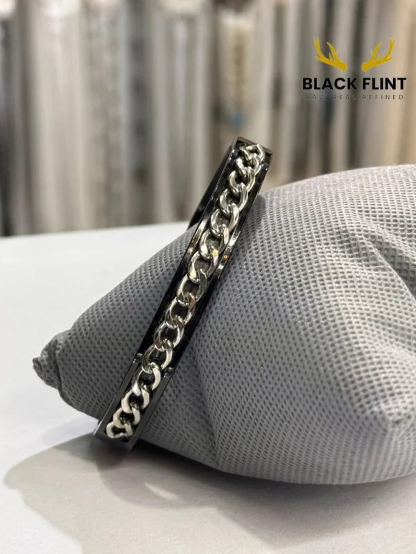 Stainless Steel Luxury Bangle – Black Flint Exclusive - Silver Black
