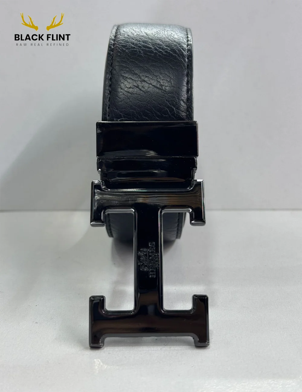 Luxury Black Leather Belt with Signature Buckle - Image 11