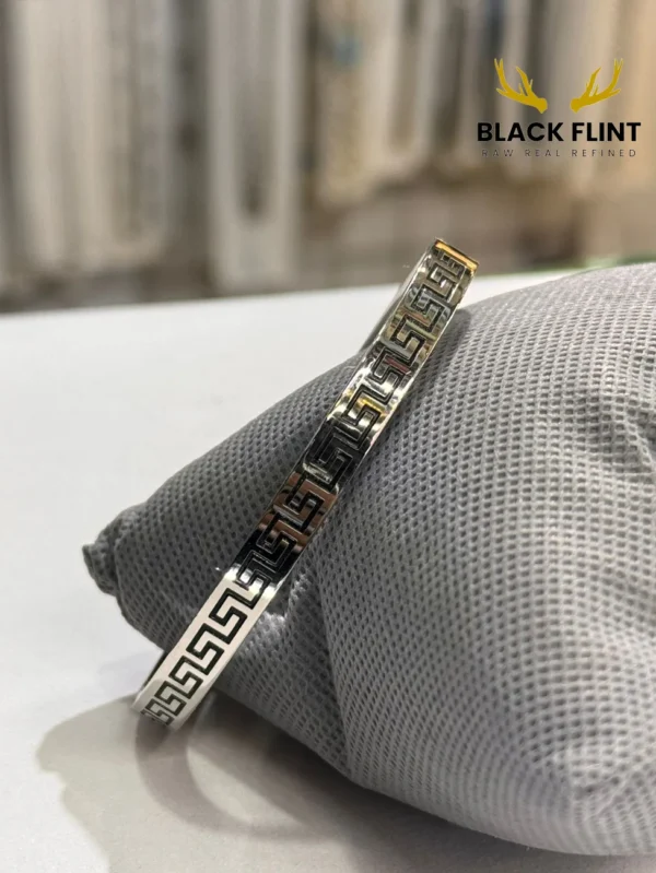 Stainless Steel Luxury Bangle – Black Flint Exclusive - Silver Black Versace