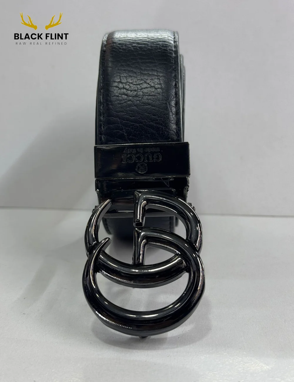 Luxury Black Leather Belt with Signature Buckle - Image 9