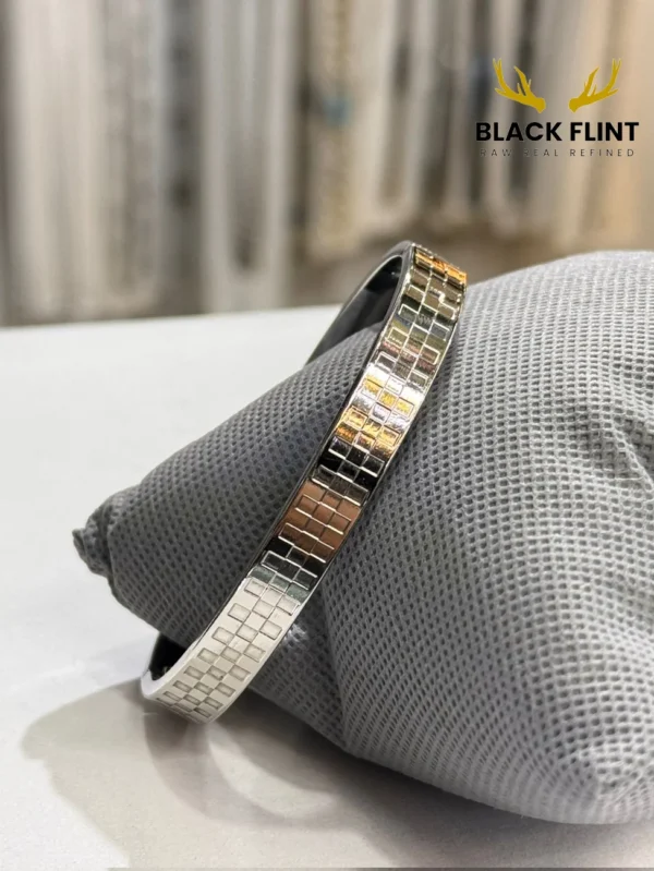 Stainless Steel Luxury Bangle – Black Flint Exclusive - Silver