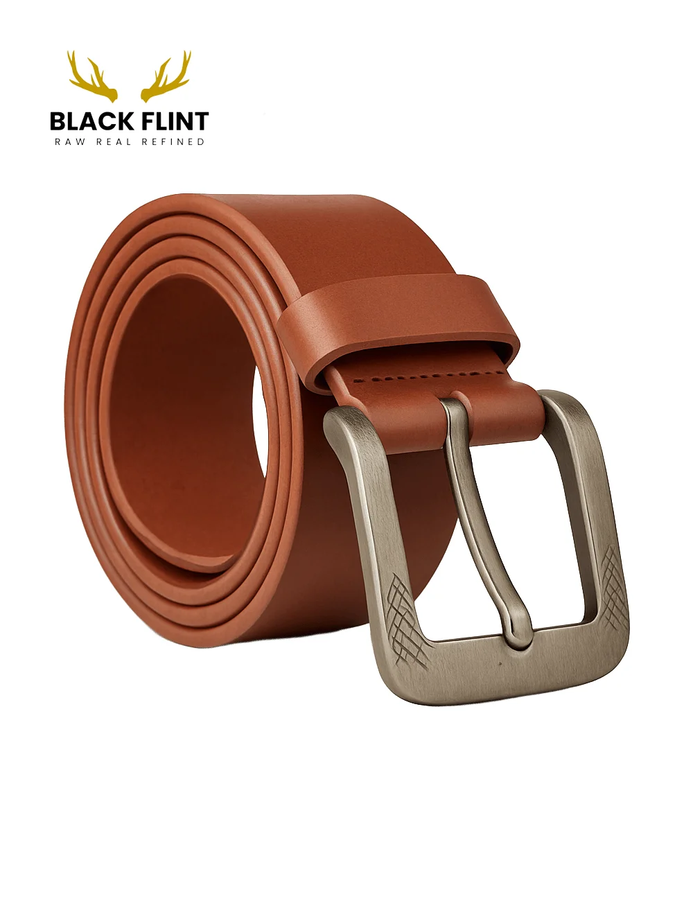 Classic Tan Belt with Engraved Metal Buckle - Image 3