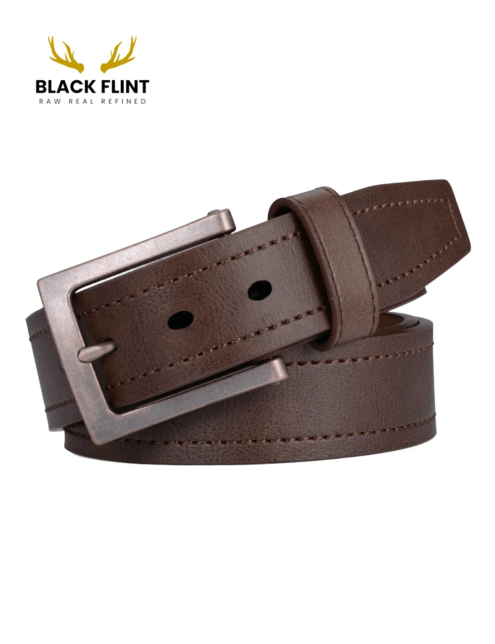 Classic Brown Genuine Leather Belt with Vintage Metal Buckle
