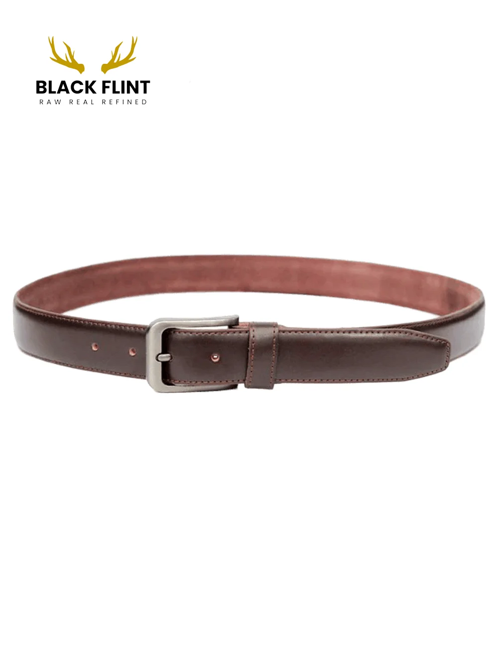 Men’s Dark Brown Belt Classic Polished Finish with Silver Buckle - Image 2