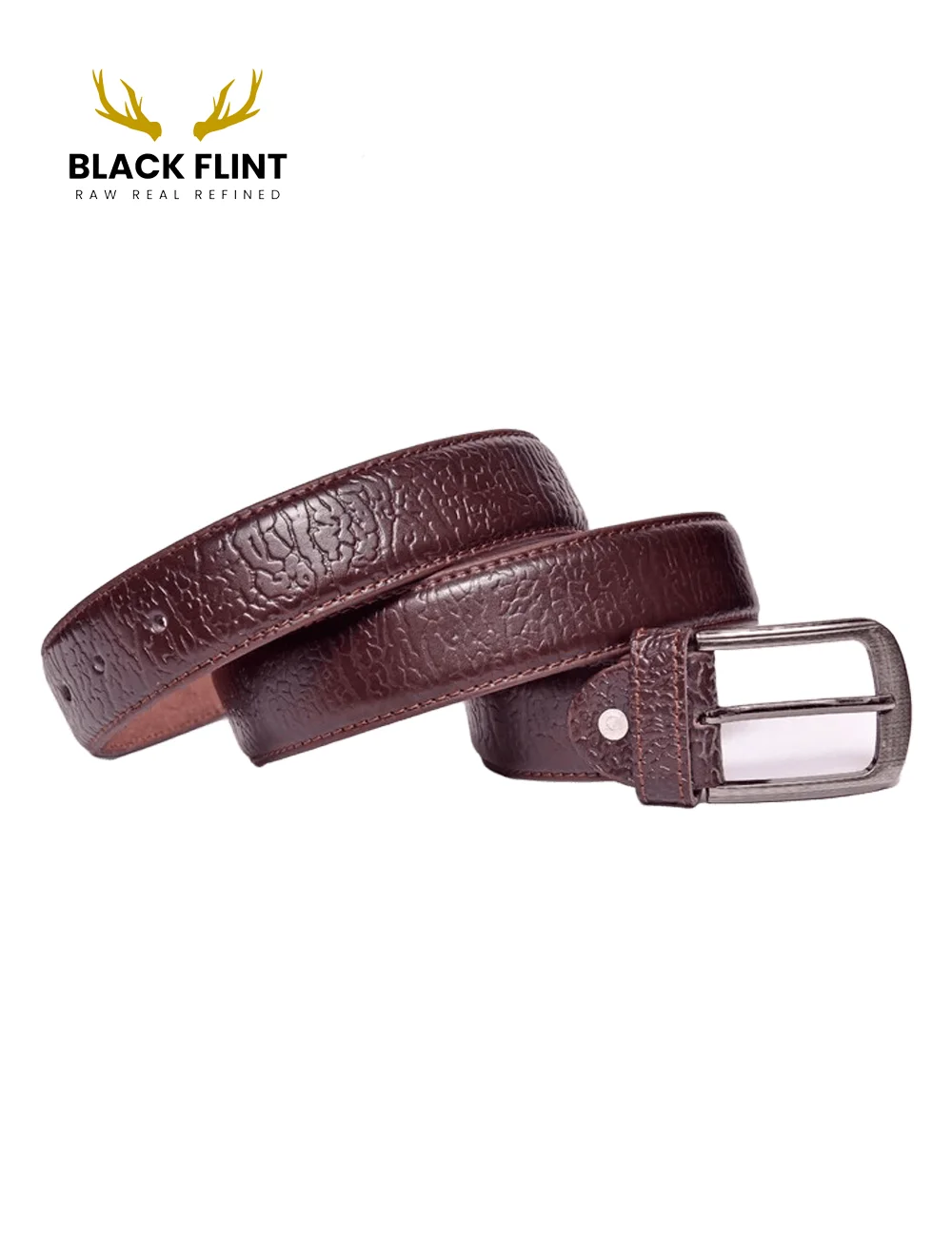 Textured Brown Belt Classic Metal Buckle - Image 3