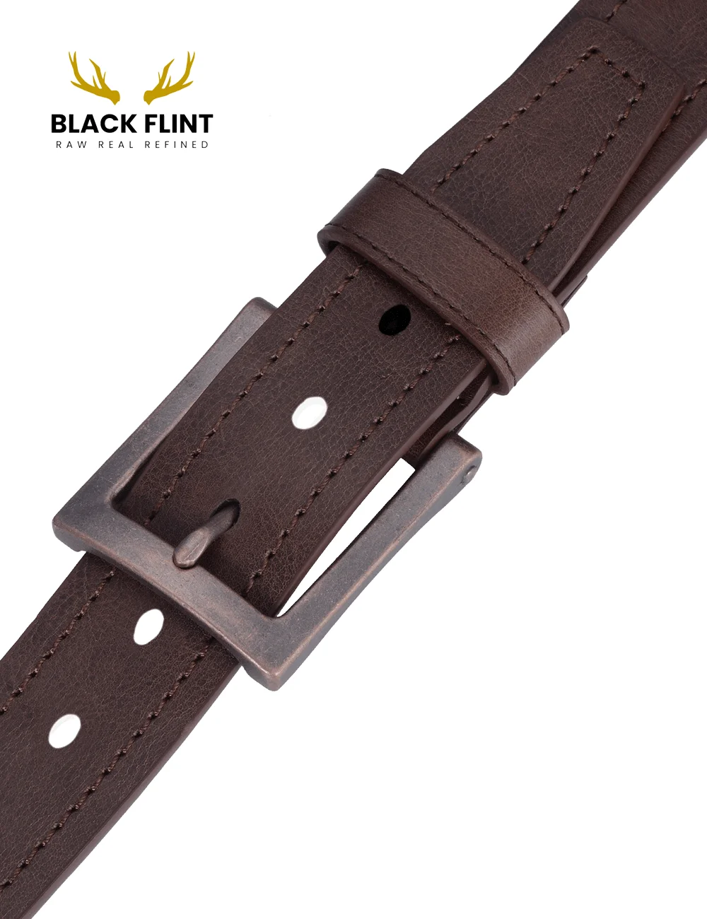 Classic Brown Genuine Leather Belt with Vintage Metal Buckle - Image 3
