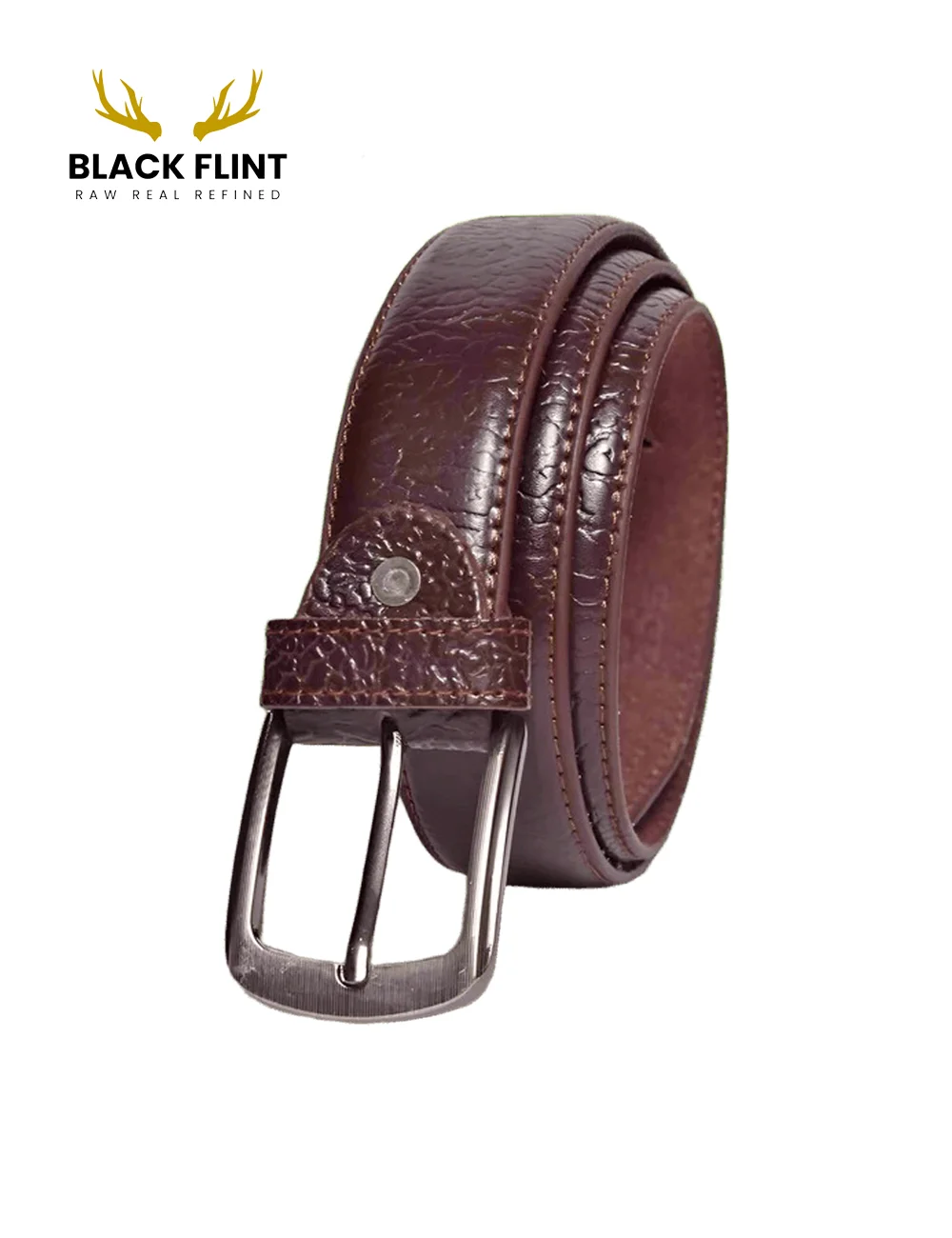 Textured Brown Belt Classic Metal Buckle