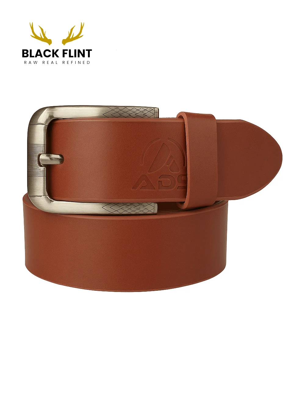 Classic Tan Belt with Engraved Metal Buckle