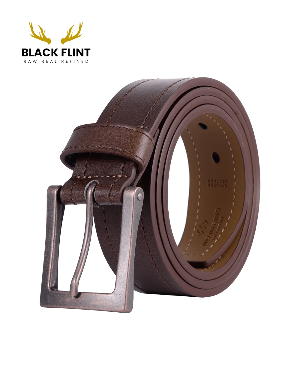 Classic Brown Genuine Leather Belt with Vintage Metal Buckle - Image 2