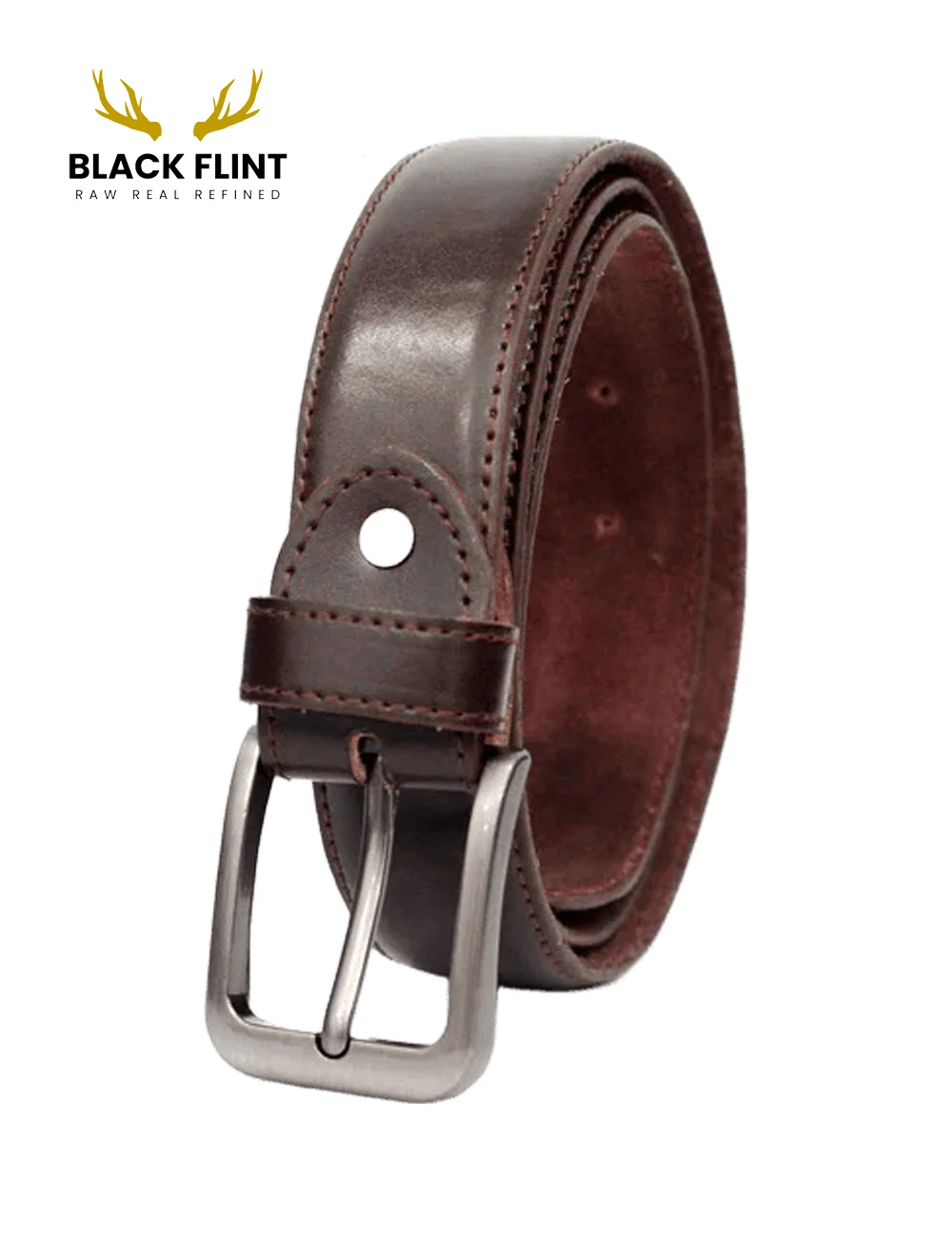 Men’s Dark Brown Belt Classic Polished Finish with Silver Buckle