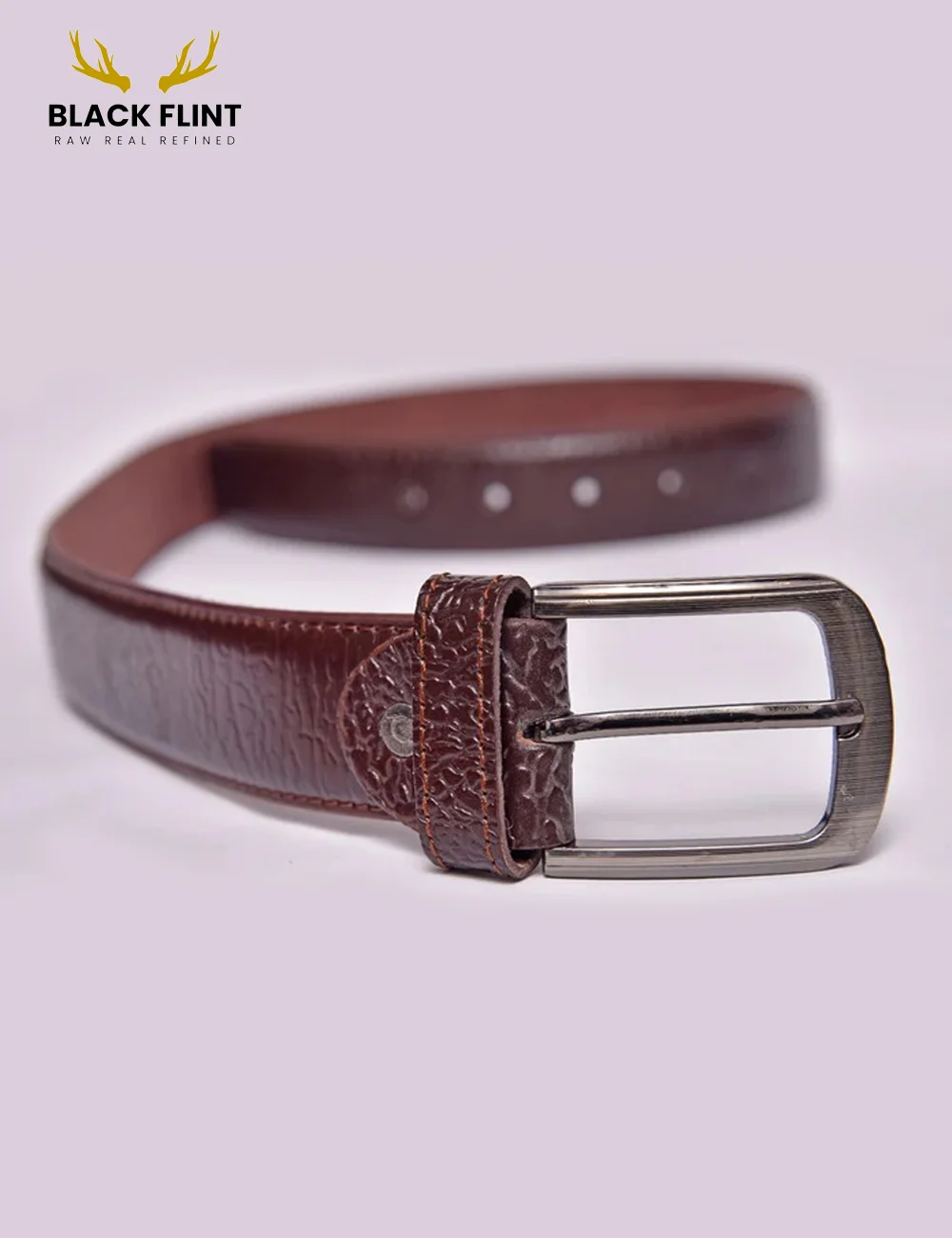 Textured Brown Belt Classic Metal Buckle - Image 2