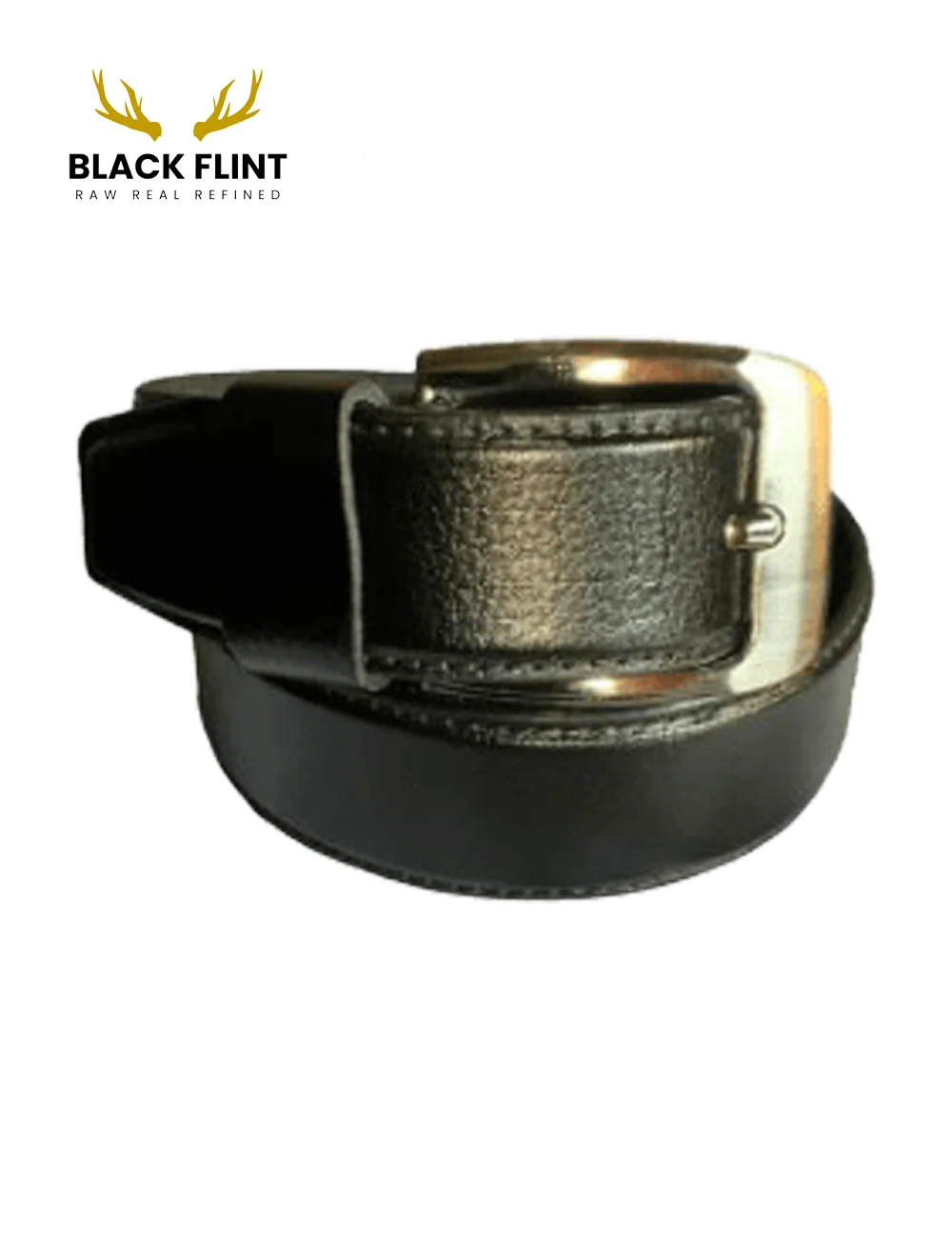 Classic Black Leather Belt with Polished Metal Buckle