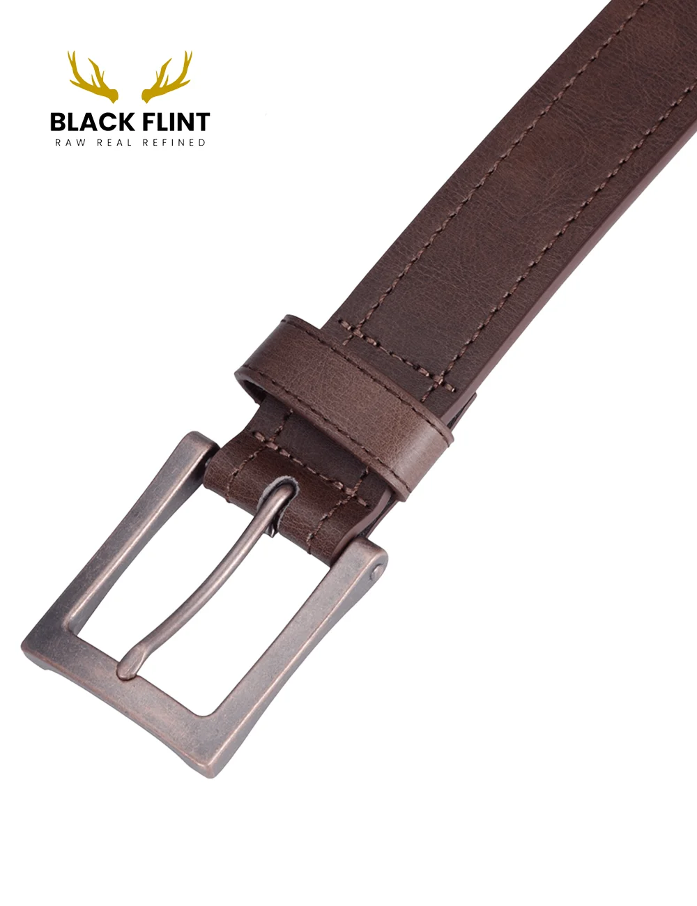 Classic Brown Genuine Leather Belt with Vintage Metal Buckle - Image 4