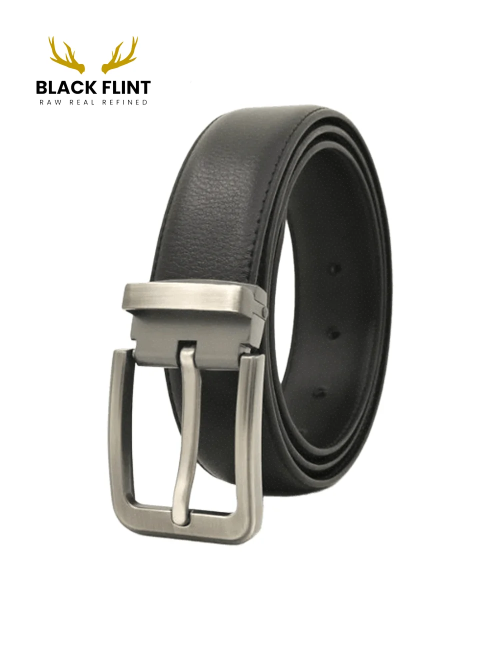 Men's Classic Belt with Brushed Silver Buckle - Image 3